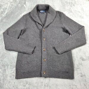 Vintage Polo Ralph Lauren Cardigan Mens M Gray Cashmere Wool Blend Shawl Collar